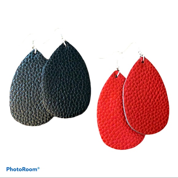 New! Red and Black Leather Vampire Goth Earrings Bundle - Picture 1 of 2